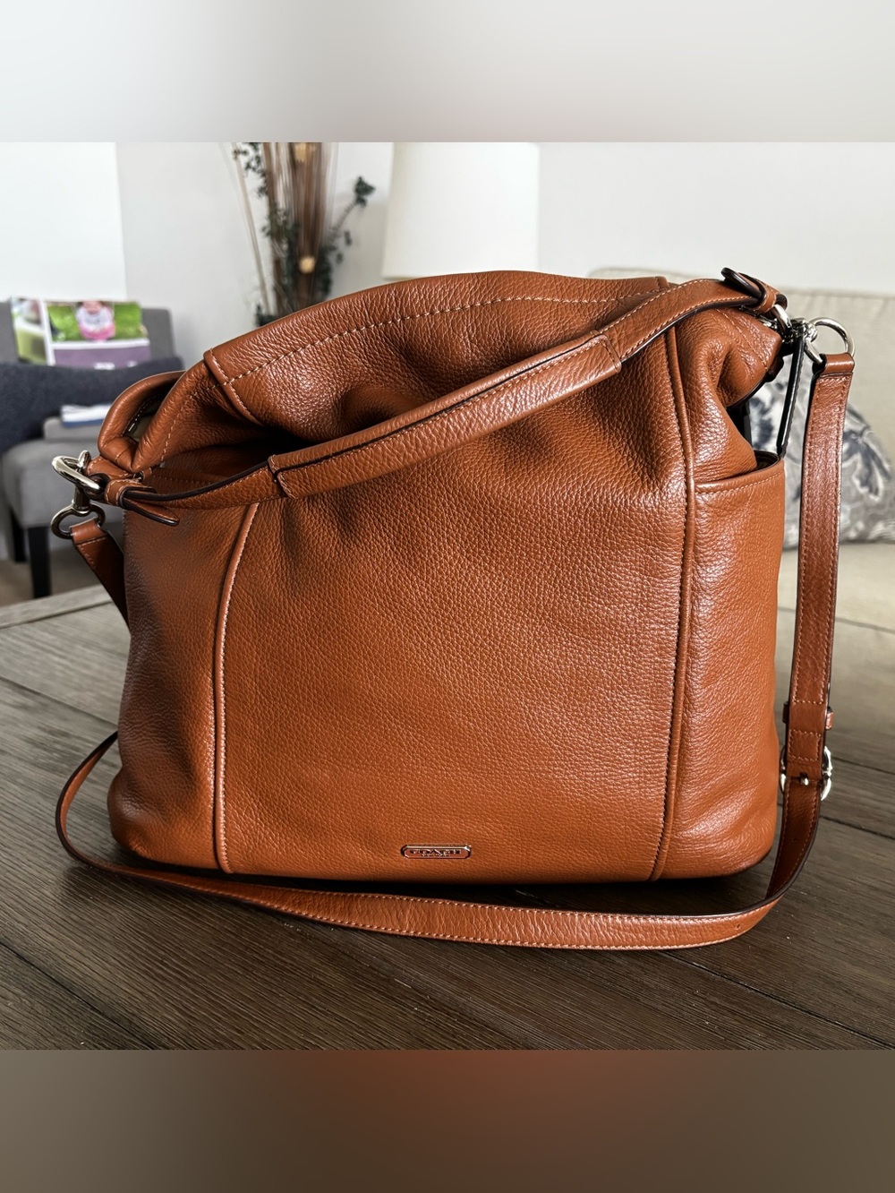 Coach Caramel Brown Pebbled Leather Messenger Bag